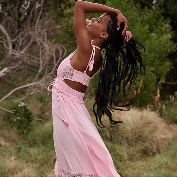 Free people santa maria maxi bohemian dress in pink size large - Picture 3 of 11